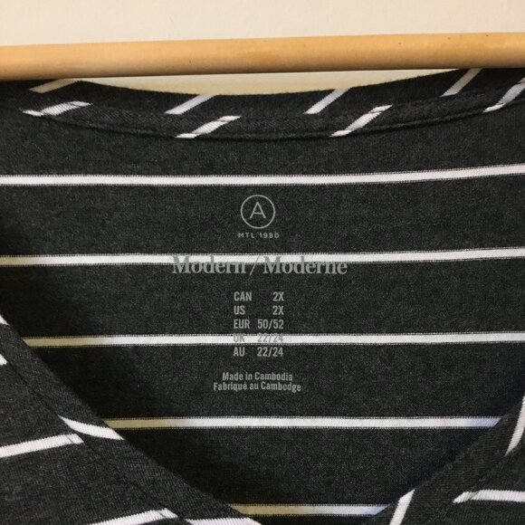 Grey and White Striped Long Sleeve Modern Relaxed Jersey V-Neck Tee - Picture 8 of 15